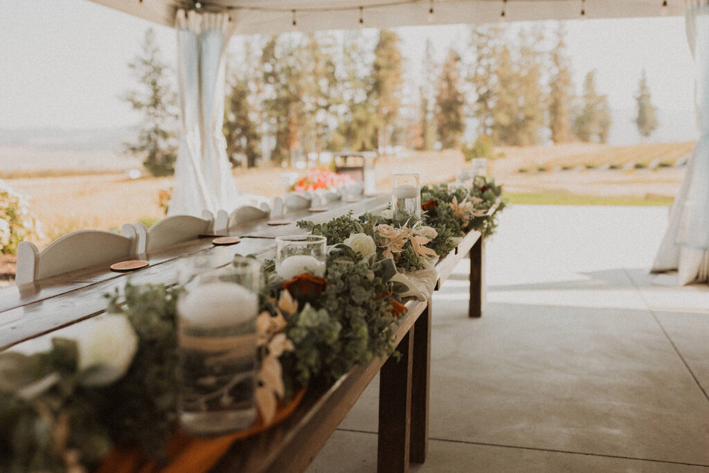 50 Ways to Add Something Blue to your Spokane Wedding 14 Wedding venue near me set up with gorgeous flowers and farm table decor for a reception