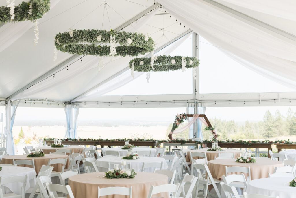 Wedding Reception Table Décor Trends 5 Spokane wedding venue reception table decor ideas and overhead wedding greenery