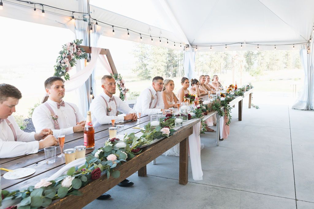 Garden party wedding theme reception at a Coeur D'alene wedding venue