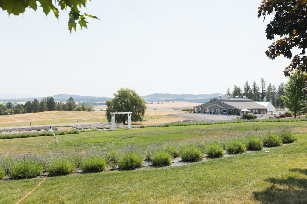 Lavender Manor garden wedding venue near Spokane featuring mountain views and countryside scenery