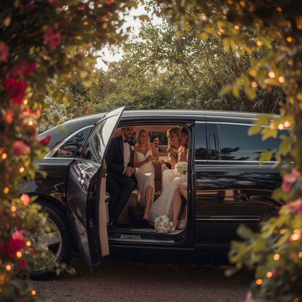 Wedding guests taking luxury transportation from the airport to their Spokane hotel