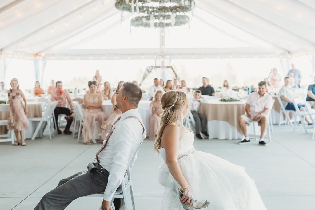 Bride and groom celebrating their wedding at Lavender Manor near Spokane